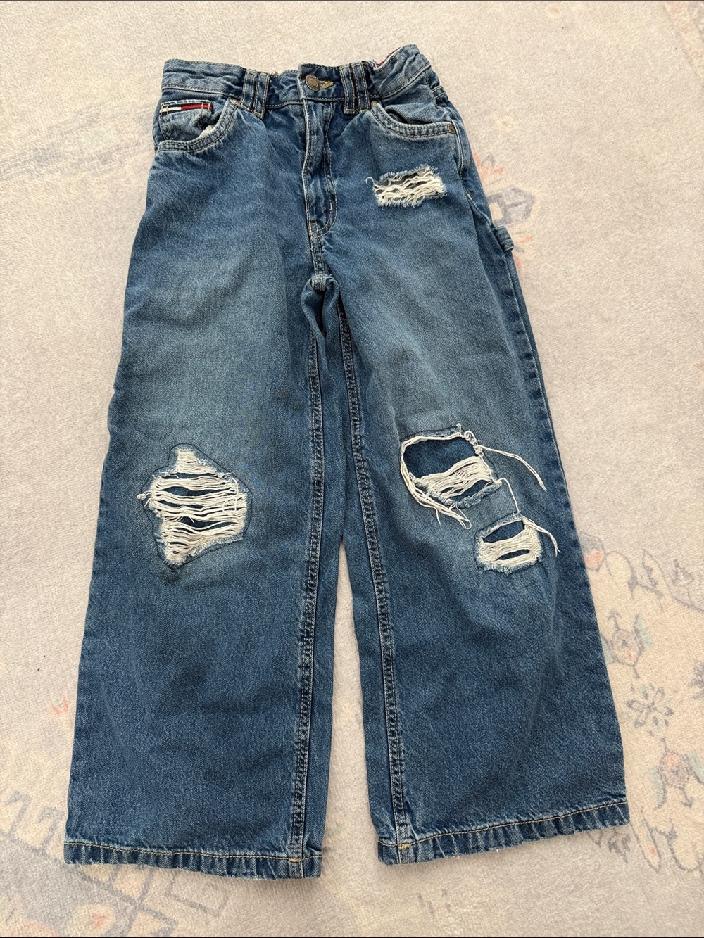 Girls Tommy Hilfiger Distressed Wide-Leg Denim Jeans - Blue